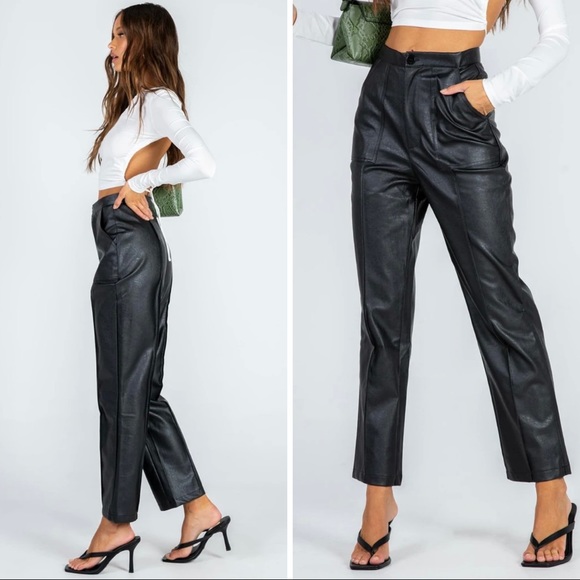 ⚡️SOLD⚡️ Princess Polly Black Straight Leg Vegan Leather Pants - Picture 3 of 8